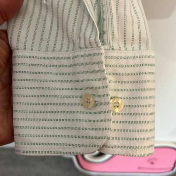 Green Stripe Off White Creme Mens Lacoste Alligator pocket LS men’s shirt 44 XL - Picture 8 of 9
